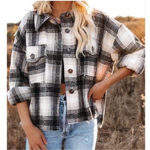 Flannel Shacket Plaid Fleece Jacket